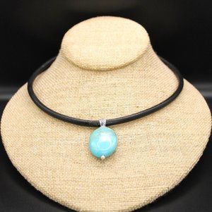 925 Sterling Silver Large Oval Turquoise SHUBE'S Mfg. Signed Pendant Necklace